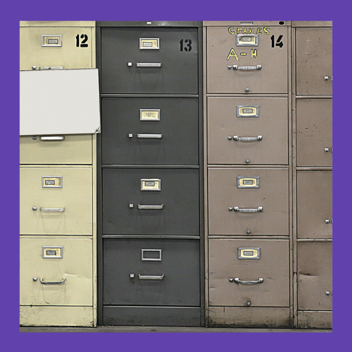 image of rows of filing cabinets